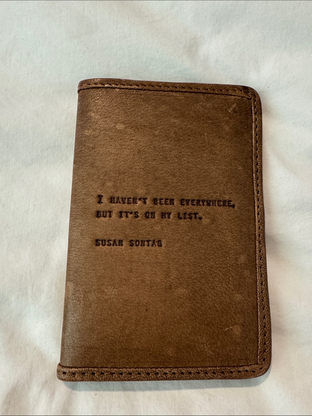 Brown faux Leather Passport Wallet with Quote - New without tags